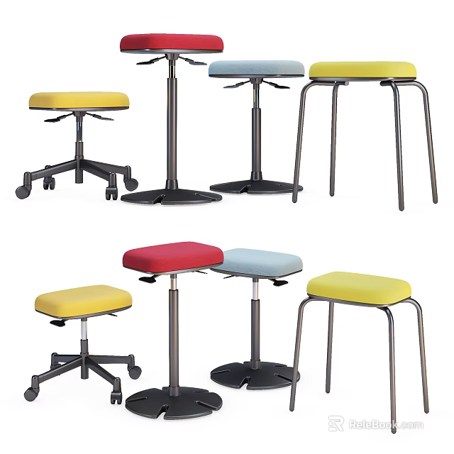 Colorful Bar Stools With Various Designs Including Swivel And Fixed Bases 3d model 