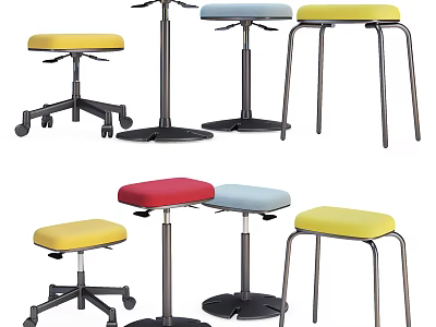 Colorful Bar Stools With Various Designs Including Swivel And Fixed Bases 3d model