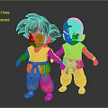 Two Young Cartoon Characters Wearing Yellow Outfits With Blue Belts And Spiky Hair Bald Head