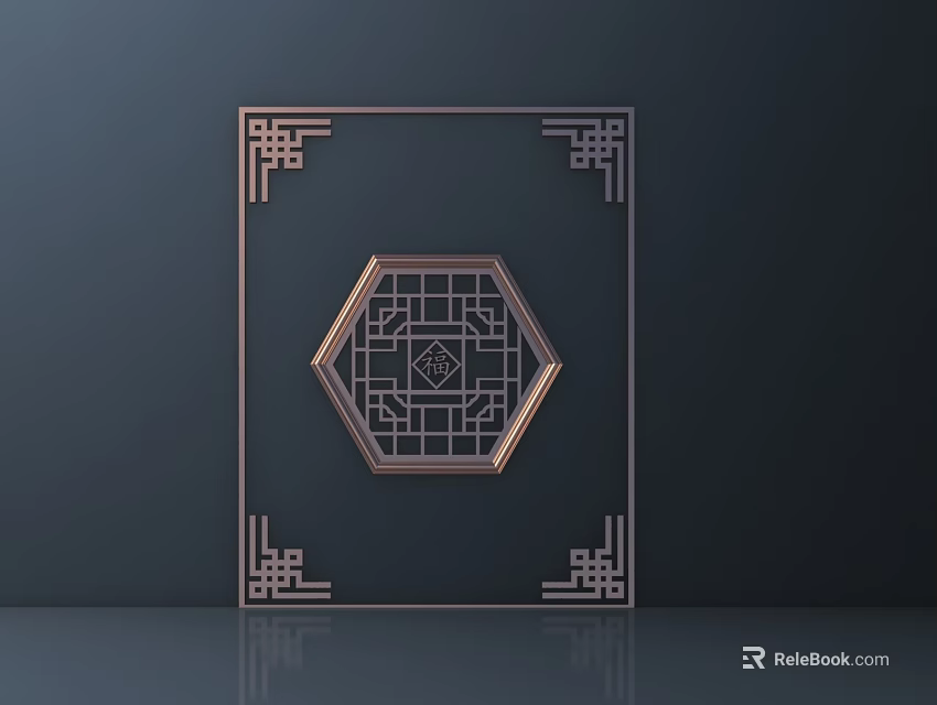 Detailed Intricate Hexagonal Carving Artwork With Decorative Metallic Frame On Dark Background 3d model 