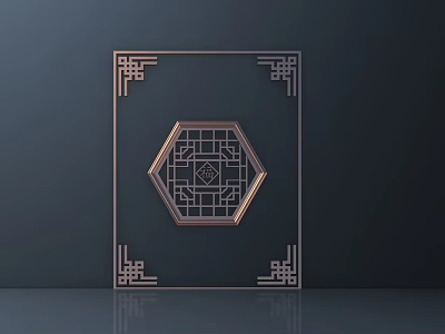Detailed Intricate Hexagonal Carving Artwork With Decorative Metallic Frame On Dark Background 3d model