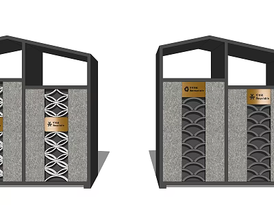 Modern Public Waste Containers With Black Frames Gray Panels And Gold Labels 3d model