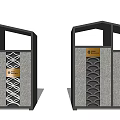 Modern Public Waste Containers With Black Frames Gray Panels And Gold Labels