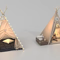 Cozy Kids Play Equipment Tepees With String Lights Soft Pillows And Mattress Interior