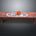 Rustic Long Wooden Table With White Lace Tablecloth And Orange Cup