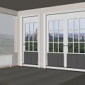 White Hinged Doors With Glass Panels In Modern Interior Overlooking City And Green Park