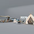 Cozy Outdoor Camping Setup With Tepee Tent Car Tables And Chairs