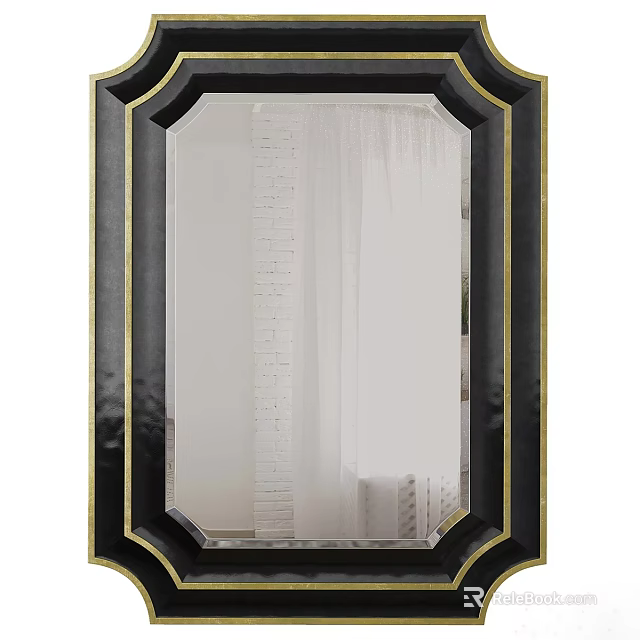 Elegant Black Framed Mirror With Gold Accents And Modern Interior Design 3d model 