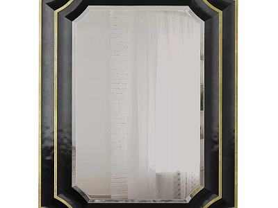 Elegant Black Framed Mirror With Gold Accents And Modern Interior Design 3d model