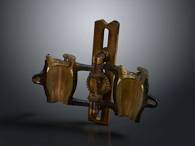 Vintage Brass Household Decorative Item With Symmetrical Parts And Intricate Gear Mechanism 3d model