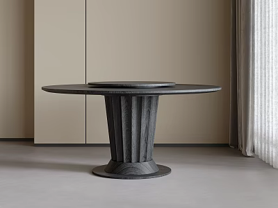 Modern Round Black Dining Table With Fluted Wooden Base In Minimalist Interior 3d model