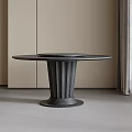 Modern Round Black Dining Table With Fluted Wooden Base In Minimalist Interior