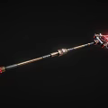 Fantasy Glowing Red Spear Weapon With Golden Shaft And Decorative Elements
