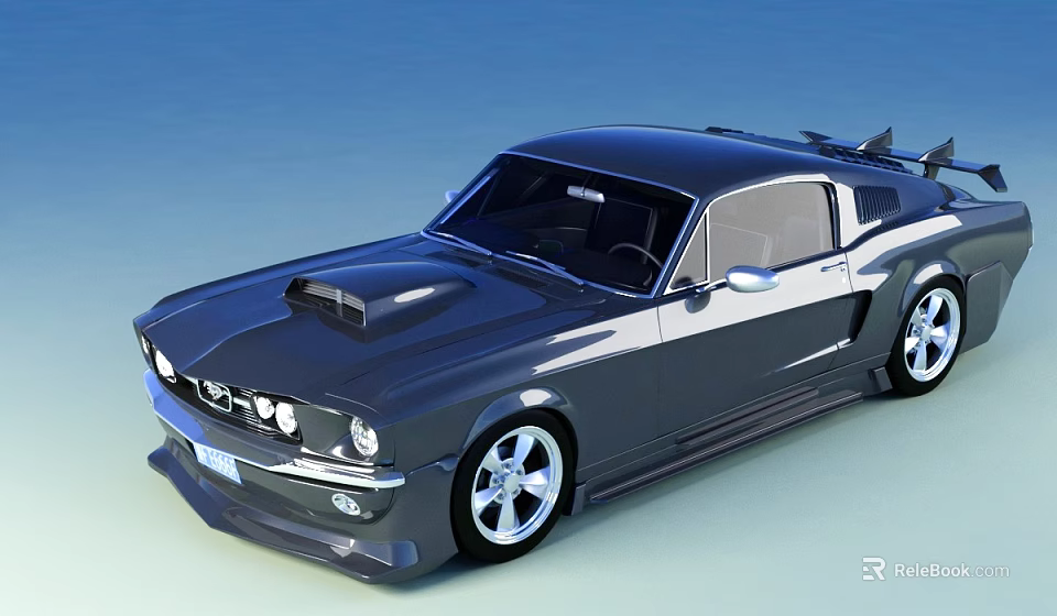 Black Classic Muscle Car With Sleek Body Dual Doors And Alloy Wheels 3d model 