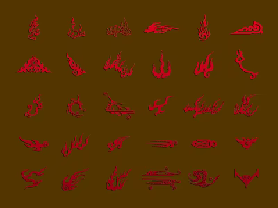 Red Flame Design Elements With Various Stylized Fire Patterns 3d model