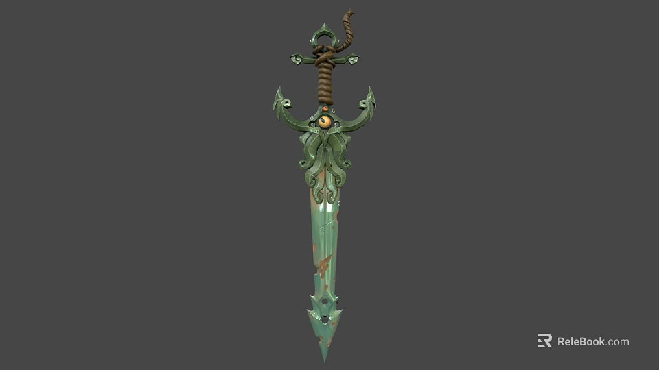 Ornate Green Decorative Sword With Intricate Hilt And Fantasy Design Elements 3d model 