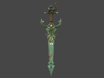 Ornate Green Decorative Sword With Intricate Hilt And Fantasy Design Elements 3d model