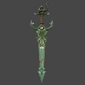 Ornate Green Decorative Sword With Intricate Hilt And Fantasy Design Elements 3d model
