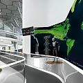 Futuristic Architecture Design With Illuminated Floating Platforms And Glass Railings