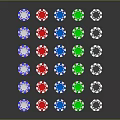 Colorful Poker Chips in Red Blue Green and Black on Dark Background