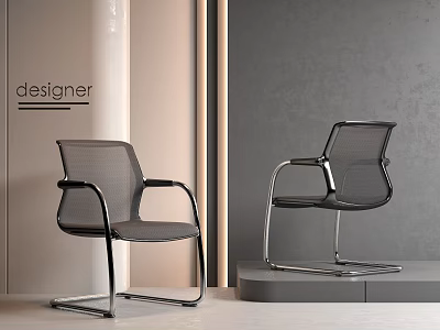Designer Office Chair with Mesh Back and Metal Frame in Modern Stylish Workspace 3d model