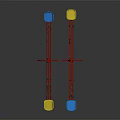 Colorful Playground Seesaw With Red Metal Frame And Blue Yellow Seats For Kids