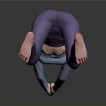 Woman Practicing Plank Pose In Blue Top And Purple Leggings On Reflective Gray Floor