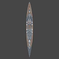 Detailed Warship Model With White Hull Red Bottom And Superstructure Antennas Turrets
