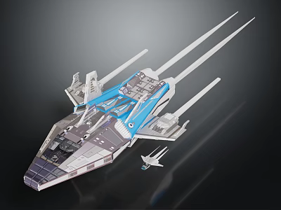 Futuristic Sci Fi Starship With Small Spacecraft 3d model