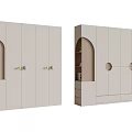 Modern Light Colored Wardrobe Design With Curved Open Compartments Round Cutouts And Drawers