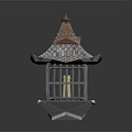 Pagoda Shaped Candle Lamp With Intricate Lattice Design And Glass Panels