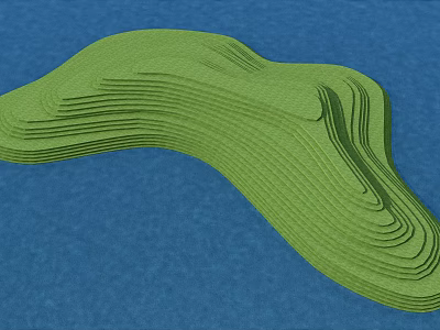 Green Wavy Layered Garden Landscape With Undulating Terrain And Curved Mounds Design 3d model