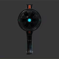 Futuristic Sci Fi Weapon With Green Red Body Blue Light Strips And Circular Barrel
