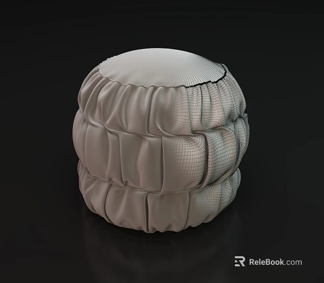 Light Gray Round Pouf With Pleated Design And Comfortable Fabric Material 3d model 