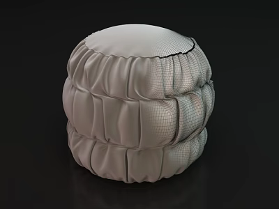 Light Gray Round Pouf With Pleated Design And Comfortable Fabric Material 3d model