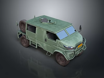Green Military Armored Tank With Heavy Duty Wheels And Roof Mounted Weapon System 3d model