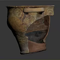 Ancient Broken Ceramic Sculpture With Two Handles And Colorful Patterns