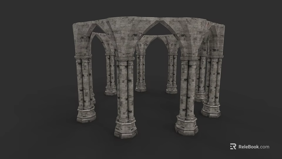 Ornate Classical Garden Landscape With Stone Columns And Arched Structures 3d model 