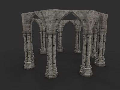 Ornate Classical Garden Landscape With Stone Columns And Arched Structures 3d model