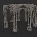 Ornate Classical Garden Landscape With Stone Columns And Arched Structures