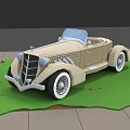 Vintage Beige Convertible Car Parked On Green Grass With Classic Design
