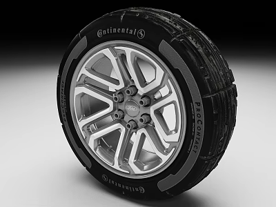 Continental Car Tire With Silver Five Spoke Alloy Wheel Rim And Rubber Tread 3d model