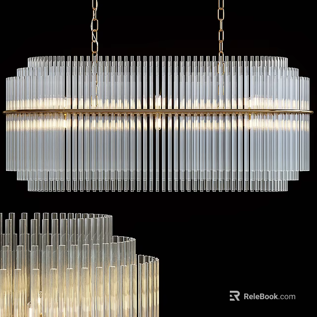 Modern Transparent Glass Tube Chandelier With Gold Metal Frame And Hanging Design 3d model 