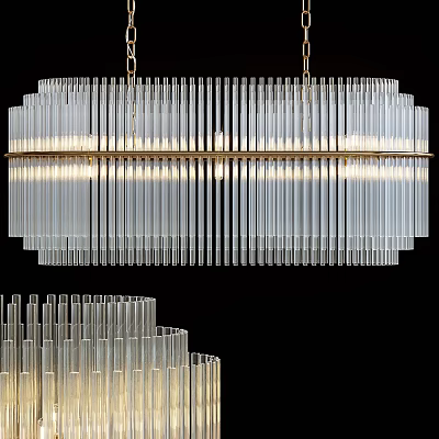 Modern Transparent Glass Tube Chandelier With Gold Metal Frame And Hanging Design 3d model