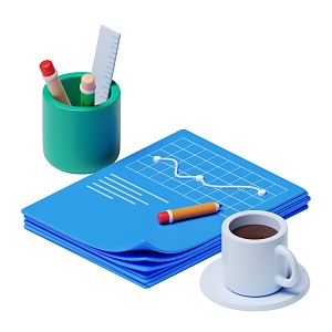 Modern Data Sheet Record Table Coffee Pen Cartoon Office Scene 3d model