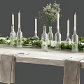 Elegant Dining Table Decor With Glass Bottles Candles Greenery And Linen Runners