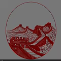 Intricate Red Round Carving With Great Wall Pattern Artwork Design 3d model