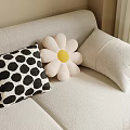 Decorative Pillows On Beige Sofa Including Polka Dot Flower Shaped And Light Rectangular Designs 3d model