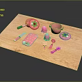 Pink Children's Kitchen Utensils Set With Wooden Cutting Board And Strawberry Design