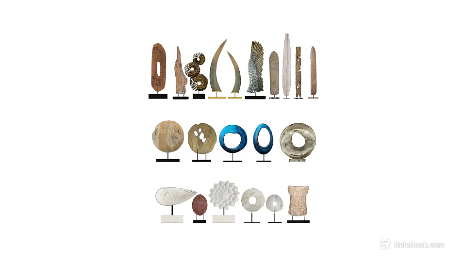 Natural Style Decorative Ornament Set With Various Shapes And Materials For Home Decor 3d model 